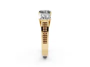 Princess Cut Three Stone Engagement Ring Setting for a Black Center | Beaded Shoulders | Yellow Gold