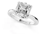 Asscher Cut Diamond Solitaire Engagement Ring Set in Silver with Slim Tapered Solitaire Band