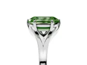 Fancy Green Emerald Cut Diamond Solitaire Ring Set in Silver with Polished Tapered Band and Prong Setting