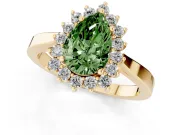 Fancy Green Pear Cut Diamond Halo Ring Set in Yellow gold with Round Halo and Smooth Solitaire Band