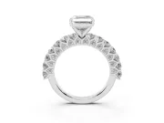 Asscher Cut Shared Prong Engagement Ring Setting | Two-Row Band | Sterling Silver