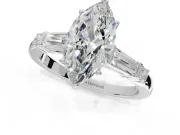 Marquise Tapered Baguette Engagement Ring Setting | Bar Set Sides | Sterling Silver