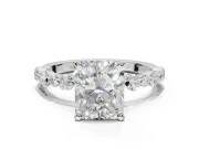 Radiant Cut Pavé Solitaire Engagement Ring Setting | Alternating Accents | Platinum