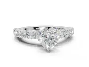 Heart-Shaped Shared Prong Engagement Ring Setting | Two-Row Band | Platinum