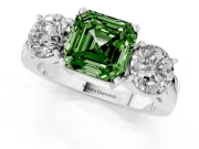Asscher Cut Three Stone Engagement Ring Setting for a Fancy Green Lab-Grown Diamond | Wide Plain Band | Platinum