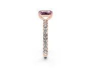 Fancy Pink Emerald Cut Diamond Pavé Solitaire Ring Set in Rose gold with Round Band and Prong Setting