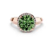 Fancy Green Round Cut Diamond Halo Ring Set in Rose gold with Cathedral Band and Prong Setting
