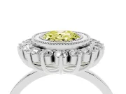 Fancy Yellow Oval Cut Diamond Halo Ring Set in Silver with Milgrain Edge and Round Prong Setting