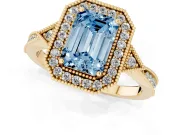 Emerald Cut Milgrain Halo Engagement Ring Setting for a Fancy Blue Lab-Grown Diamond | Graduated Pavé | Yellow Gold