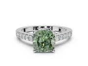 Cushion Cut Pavé Engagement Ring Setting for a Fancy Green Lab-Grown Diamond | Crossover Gallery | Sterling Silver