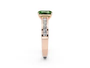 Fancy Green Emerald Cut Diamond Solitaire Ring Set in Rose gold with Channel-Set Band and Prong Setting