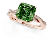 Asscher Cut Twisted Pavé Solitaire Engagement Ring Setting for a Fancy Green Lab-Grown Diamond | Open Basket | Rose Gold