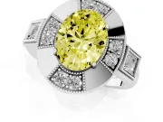Fancy Yellow Oval Cut Diamond Milgrain Halo Ring Set in Platinum with Split Shank