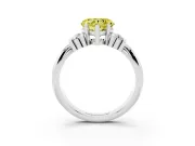 Fancy Yellow Three-Stone Heart Cut Diamond Channel Set Ring Set in White gold with Bar Prongs