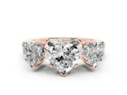 Heart-Shaped Three Stone Engagement Ring Setting | Large Side Stones | Rose Gold
