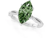 Fancy Green Marquise Cut Diamond Solitaire Ring Set in Silver with Twisted Band and Bead Prong Setting