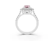 Fancy Pink Emerald Cut Diamond Double Halo Statement Ring Set in Silver with Pavé Band