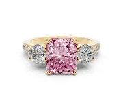 Radiant Cut Three-Stone Engagement Ring Setting for a Fancy Pink Lab-Grown Diamond | Yellow Gold