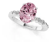 Fancy Pink Oval Cut Diamond Solitaire Engagement Ring Set in Silver with Bezel Accents on Beaded Band