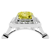 Radiant Cut Halo Engagement Ring Setting for a Fancy Yellow Lab-Grown Diamond | Bezel Station Shoulders | Platinum