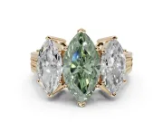 Marquise Three Stone Engagement Ring Setting for a Fancy Green Lab-Grown Diamond | Beaded Shoulders | Yellow Gold