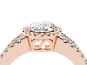 Oval Cut Diamond Halo Ring Set in Rose gold with Pavé Split Shank and Prong Setting
