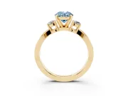 Fancy Blue Three-Stone Oval Cut Diamond Twist Band Ring Set in Yellow gold with Pavé Accents and Prong Setting