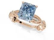 Radiant Cut Vintage Milgrain Engagement Ring Setting for a Fancy Blue Lab-Grown Diamond | Graduated Stations | Rose Gold