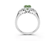 Fancy Green Three-Stone Oval Cut Diamond Ring Set in White gold with Pear Side Stones and Prong Setting