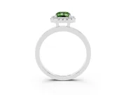 Fancy Green Emerald Cut Diamond Halo Solitaire Ring Set in White gold with Pavé Band and Prong Setting