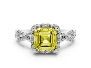 Asscher Cut Graduated Milgrain Halo Engagement Ring Setting for a Fancy Yellow Lab-Grown Diamond | White Gold