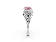 Fancy Pink Heart Cut Diamond Halo Ring Set in Platinum with Marquise and Pavé Band in Prong Setting