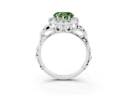 Fancy Green Heart Cut Diamond Halo Ring Set in White gold with Scrollwork Band and Prong Setting