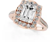 Emerald Cut Petal Tip Halo Engagement Ring Setting | Single Row Pavé Band | Rose Gold
