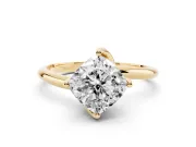 Cushion Cut Diamond Solitaire Engagement Ring Set in Yellow gold with Classic Plain Band