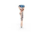 Fancy Blue Heart Cut Diamond Solitaire Leaf-Inspired Ring Set in Rose gold with Pavé Band and Prong Setting