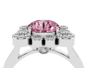 Round Milgrain Cluster Halo Engagement Ring Setting for a Fancy Pink Lab-Grown Diamond | Plain Band | Platinum