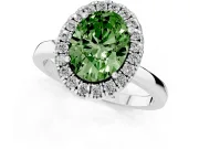 Oval Thin Halo Engagement Ring Setting for a Fancy Green Lab-Grown Diamond | Plain Polished Band | Sterling Silver