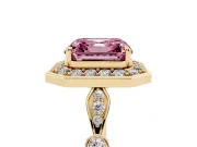 Asscher Cut Halo Engagement Ring Setting for a Fancy Pink Lab-Grown Diamond | Bezel Station Shoulders | Yellow Gold