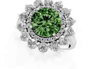Round Floral Double Halo Engagement Ring Setting for a Fancy Green Lab-Grown Diamond | Plain Band | Platinum