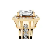 Asscher Cut Vintage Halo Engagement Ring Setting | Channel-Set Split Shank | Yellow Gold