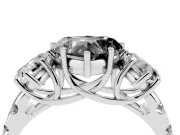 Fancy Black Heart Cut Diamond Three-Stone Ring Set in White gold with Pavé Band