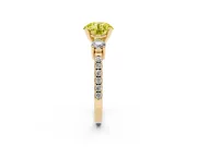 Round Three Stone Pavé Engagement Ring Setting for a Fancy Yellow Lab-Grown Diamond | Round Side Stones | Yellow Gold