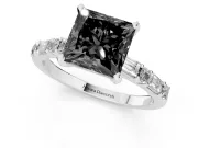 Fancy Black Princess Cut Diamond Solitaire Set in Platinum with Side Baguettes and Channel Set Band