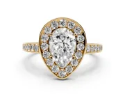 Pear Cut Diamond Halo Pavé Engagement Ring Set in Yellow gold with Bezel Setting