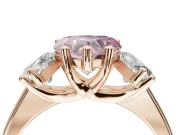 Heart-Shaped Three Stone Engagement Ring Setting for a Fancy Pink Lab-Grown Diamond | Wide Tapered Shoulders | Rose Gold