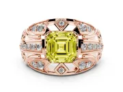 Asscher Cut Art Deco Engagement Ring Setting for a Fancy Yellow Lab-Grown Diamond | Rose Gold