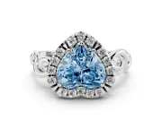 Fancy Blue Heart Cut Diamond Halo Ring Set in Platinum with Scrollwork Band and Prong Setting