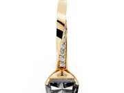 Fancy Black Radiant Cut Diamond Engagement Ring Set in Yellow gold with Side Stone Accents and Prong Setting
