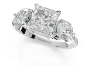 Princess Cut Three Stone Engagement Ring Setting | Tapered Pave Band | Platinum